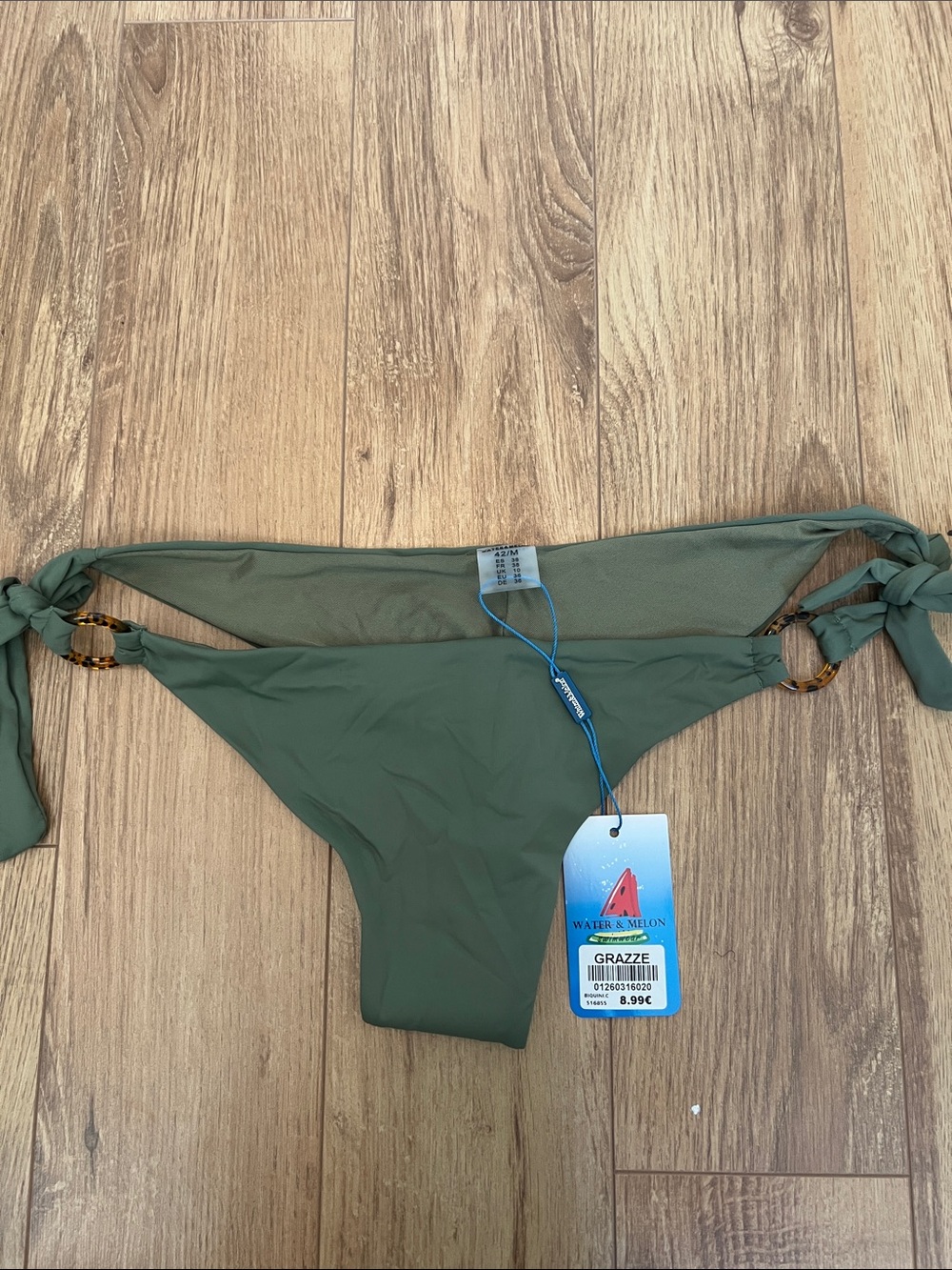 Women’s Olive Green Tie-Side Bikini Bottom with Ring Accents
